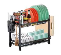 MXTIMWAN Égouttoir Vaisselle Cuisine, 2 Étages Égouttoir à Vaisselle INOX avec Plateau Egouttement et Support pour Couverts, Égouttoir à Vaisselles de Grande Capacité, Noir
