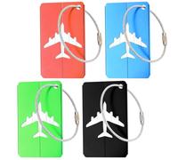 MXTIMWAN Étiquettes à Bagages en Aluminium 4 Pièce, Étiquette Valise Avion Etiquette Bagage avec Cordon Inox et Carte PVC étanche Étiquette Bagage pour Sacs à Bagages, valises(4 Couleurs)