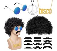 MXTIMWAN Hippie Perruque Costume Set, Ensemble de Costume Hippie des Années 70 et 80, pour Halloween Decoration Annees 70 Déguisement Hippie