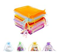 MXTIMWAN Lot de 100 Sachets Organza Coloré, Sachets Pochettes Tissu Cadeau Organza Blanc Gift Bags Pochette à Bijoux Sac en 7x9 cm Mariage Sacs à cordon Sachet de Lavande pour Les Cadeaux de Noël