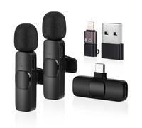 MXTIMWAN Lot de 2 mini microphones sans fil pour téléphone portable, lavalier avec réduction du bruit, microphone à clipser pour iPhone/téléphone Android/ordinateur/ordinateur portable