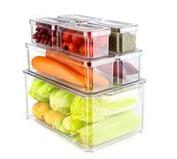 MXTIMWAN Lot de 7 Organiseur Frigo Cusine, Boîte de Bac Rangement Frigo Transparent avec Poignée, Organisateur Frigo De Placards Empilable avec Couvercle pour Le réfrigérateur, Cuisine, Armoires
