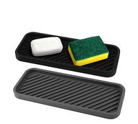 MXTIMWAN Organiseur d'Évier en Silicone - 2 Packs Tapis d'Égouttage 22.8 cm x 9 cm - Support de Cuisine Pour Rangement Éponges, Produit Vaisselle, Savon
