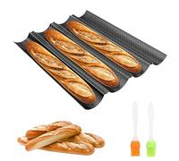 MXTIMWAN Plaque à Pain, Moule à Pain Baguette Français avec Revêtement Antiadhésif, Plaque à Baguette Moule pour 4 Baguettes, Moule à Pâtisserie en Bâton Perforé Français Antiadhésif, 38x32cm