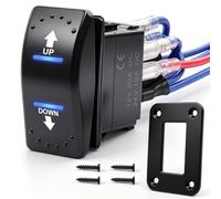 mxuteuk Interrupteur à bascule momentané d'inversion de polarité 20 A 12 V CC - Contrôle du moteur - 7 broches vers le haut et vers le bas - LED bleue - Commutateur entrée/sortie avec plaque en
