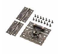MXXDMOPD Antique Bronze Cadenas Serrure Bijoux Boîte en Bois Loquet Moraillon Fermoir + 2 pcs Valise Armoire Charnière Vintage Meubles Matériel Décoratif