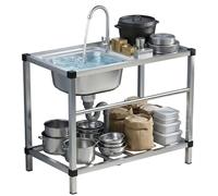 Mxxephemer Évier utilitaire acier inoxydable avec étagère de rangement, bassin à lessive profond de 20 cm avec robinet pivotant à 360°, station de préparation robuste pour garage et jardin