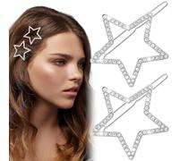 Mxxipp Lot de 2 épingles à cheveux en forme d'étoile pour femme avec strass scintillants - Accessoires creux antidérapants pour cheveux longs, courts et bouclés - Argenté