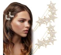 Mxxipp Lot de 2 épingles à cheveux en forme d'étoile pour femme, strass scintillants, antidérapantes, brillantes, accessoires pour cheveux longs, courts, raides et bouclés - Doré