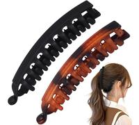Mxxipp Lot de 2 pinces bananes françaises, antidérapantes classiques et larges pinces de coiffure, en forme de poisson, pour femme, cheveux bouclés, raides, longs, épais et fins - Noir mat et marron