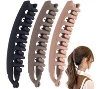Mxxipp Lot de 3 pinces à cheveux bananes pour femme, antidérapantes, givrées, doubles peignes classiques pour cheveux épais, fins, lisses, bouclés, longs et courts - Noir et café clair et café