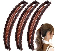 Mxxipp Lot de 3 pinces bananes françaises, antidérapantes classiques et larges pinces de coiffure, doubles peignes pour cheveux bouclés, raides, longs, épais et fins - Café