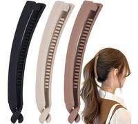 Mxxipp Lot de 3 pinces bananes françaises, antidérapantes classiques et larges pinces de coiffure, en forme de poisson, pour femme, cheveux bouclés, raides, longs, épais et fins - Beige, café clair et