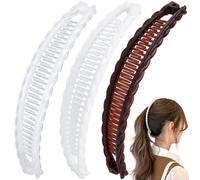 Mxxipp Lot de 3 pinces bananes françaises, antidérapantes classiques et larges pinces de coiffure, en forme de poisson, pour femme, cheveux bouclés, raides, longs, épais et fins - Café, blanc et