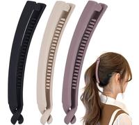 Mxxipp Lot de 3 pinces bananes françaises, antidérapantes classiques et larges pinces de coiffure, en forme de poisson, pour femme, cheveux bouclés, raides, longs, épais et fins - Beige, violet et