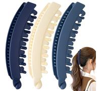 Mxxipp Lot de 3 pinces bananes françaises, antidérapantes classiques et larges pinces de coiffure, en forme de poisson, pour femme, cheveux bouclés, raides, longs, épais et fins - Bleu foncé, bleu et