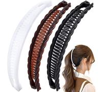 Mxxipp Lot de 3 pinces bananes françaises, antidérapantes classiques, grandes pinces de coiffure, doubles peignes pour cheveux bouclés, raides, longs, épais et fins - Blanc, noir et café
