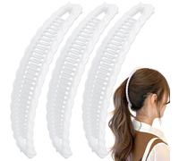 Mxxipp Lot de 3 pinces bananes françaises, antidérapantes classiques, grandes pinces de coiffure, doubles peignes pour cheveux bouclés, raides, longs, épais et fins, blanc