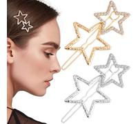 Mxxipp Lot de 4 épingles à cheveux en forme d'étoile pour femme avec strass scintillants - Accessoires creux antidérapants pour cheveux longs, courts, raides et bouclés - Doré et argenté