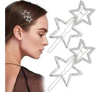 Mxxipp Lot de 4 épingles à cheveux en forme d'étoile pour femme avec strass scintillants - Accessoires creux antidérapants pour cheveux longs, courts et bouclés - Argenté