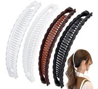 Mxxipp Lot de 4 grandes pinces à cheveux bananes antidérapantes pour femme - Accessoires classiques à double peigne pour cheveux épais, fins, raides et bouclés - Marron et noir, blanc et transparent