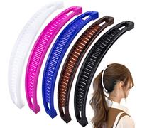 Mxxipp Lot de 5 pinces à cheveux bananes antidérapantes pour femme - Double peigne classique - Accessoires pour cheveux épais, fins, raides et bouclés - Noir, café, blanc, bleu et rose