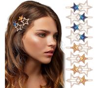 Mxxipp Lot de 8 épingles à cheveux en forme d'étoile pour femme avec strass scintillants - Antidérapantes - Double étoile creuse - Accessoires pour cheveux longs, courts et bouclés - Bleu et jaune