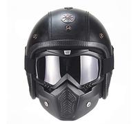 MXYMC Moto Helmets Vintage Chopper Demi-Jet Helmet Scooter Chopper Pilot Retro Biker Moto Casque Jet Cruiser (Black,XXL (63-64 cmcm))