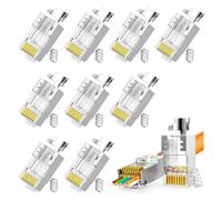 MxyVrix 10 Pcs Connecteurs Réseau RJ45 de 2ème Génération pour Câbles Cat7 et Cat6A, Fiches Pass Through Blindées avec Guide d'Enfilage et Protection Anti-torsion, Connecteur RJ45 Cat7 Cat6A Blindé