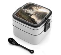 MXZERFKGLA Boîte à bento pour adulte avec ustensile Flock of Sheep by The Lake - Boîte à déjeuner étanche à double couche pour dîner, travail, pique-nique, voyage