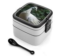 MXZERFKGLA Boîte à bento pour adulte avec ustensiles - Motif animal blanc - Avec queue ouverte - Anti-fuite - Double couche - Pour salle à manger, travail, pique-nique, voyage