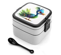 MXZERFKGLA Boîte à bento pour adulte - Boîte à déjeuner avec ustensile - Motif animaux de dessin animé - Étanche - Double couche - Pour salle à manger, travail, pique-nique, voyage