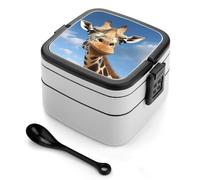 MXZERFKGLA Boîte à bento pour adulte - Boîte à déjeuner avec ustensile - Motif girafe - Anti-fuite - Double couche - Pour salle à manger, travail, pique-nique, voyage