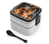 MXZERFKGLA Boîte à bento pour adulte - Boîte à déjeuner avec ustensile - Yorkshire Terrier - Étanche - Double couche - Pour salle à manger, travail, pique-nique, voyage
