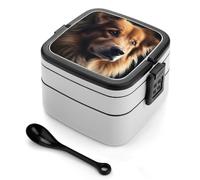 MXZERFKGLA Boîte à bento pour adulte - Boîte à déjeuner ronde avec ustensiles - Yeux de chien - Boîte à déjeuner double couche - Pour dîner, travail, pique-nique, voyage