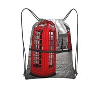 MXZERFKGLA Sac à dos de sport avec cordon de serrage et micro avec notes de musique pour homme et femme, Cabine téléphonique londonienne rouge, taille unique