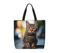 MXZERFKGLA Sac fourre-tout réutilisable pour femme avec poche intérieure Motif canard au bord du lac, Chaton tigré marron, Taille unique