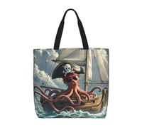 MXZERFKGLA Sac fourre-tout réutilisable pour femme avec poche intérieure Motif lotus sur l'eau, Pieuvre pirate à voile, Taille unique