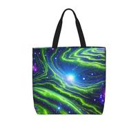 MXZERFKGLA Sac fourre-tout réutilisable pour femme avec poche intérieure Motif lotus sur l'eau, Vert Bleu Violet Galaxie, Taille unique