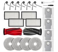 MXZONE Lot de 20 accessoires pour robot aspirateur Roborock Saros 10R / Qrevo CurvX, 2 brosses principales, 4 lingettes, 4 filtres, 6 brosses latérales, 4 sacs à poussière, 1 brosse de nettoyage, 1