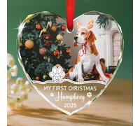My 1st Christmas Heart Glass Ornament, Personnalisé Add Image Dog First Christmas Ornament Tree, Pet's 1st Christmas Photo Frame Ornements, Personnalisé Image/Année/Nom Animaux Amoureux Ornements en