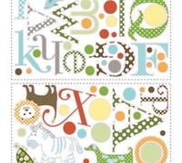 ROOMMATES Stickers ANIMAL ALPHABET PEEL repositionnables 4 feuilles de 10.1 cm x 44.1 cm