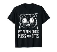 My Alarm Clock Purrs and Bites Jeu de Mots Amusant en Forme de Chat T-Shirt