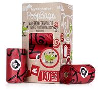 My Alphapet compostables Sacs à déjections canines pour chien - Cornstarch Earth Friendly - La plus grande Conforme à la norme Astm D6400-120 fils 8 non parfumées recharge Rouleaux - Grande taille 22,9 x 33 cm - anti-fuite Doggie Sacs de réception...