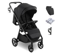 My Babiie MB170 Plus Poussette - De la naissance à 4 ans (22 kg) - 4 roues - Suspension - Grand panier - XL - Poussette avec chancelière, porte-gobelet, housse de pluie - Noir