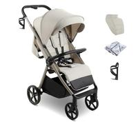 My Babiie MB170 Plus Poussette - De la naissance à 4 ans (22 kg) - 4 roues - Suspension - Grand panier - XL - Poussette avec chancelière, porte-gobelet, housse de pluie - Ivoire