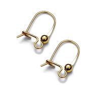 My-Bead 1 paire dormeuse d'oreilles 18mm avec boule 2.5mm Argent 925 doré 24 carats pour la création de bijoux