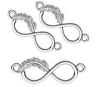 My-Bead 3 pièces connecteurs de Bijoux Infini plume 22mm Argent 925 breloques pour bracelets et colliers Qualité bijoutier DIY