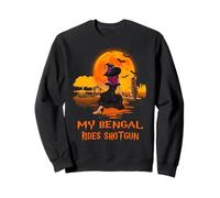 My Bengal Rides Shotgun Cat and Witch Halloween Costume Sweatshirt