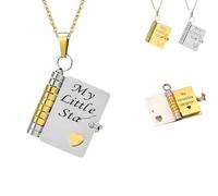 my book necklace,Collier À Ma Fille,Collier Livre D'amour Pour Fille - Pendentif Ouvrable Multi Couches En Acier Inoxydable,couche ouvrable avec 6 pages gravées,Graduation Cadeau-Golden